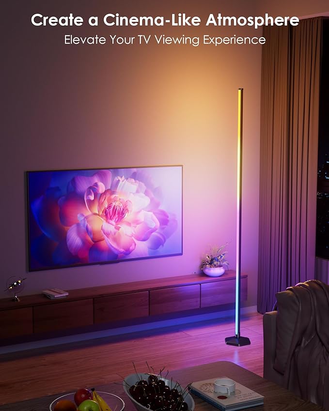 2PCS Corner Floor Lamp, 65" RGB Color Changing Mood Light with Remote Control, Dimmable LED Corner Lamp with Music Sync, Modern Floor Lamp for Living Room Gaming Room