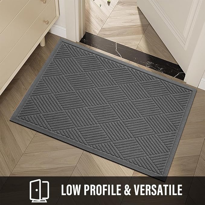 HIYARD Sturdy Front Door Mat, Absorbent Muddy Dirt Resist Welcome Door Mats Outdoor Indoor, Stain and Fade Resistant, Non-Slip Rubber Backing Low Profile Doormat for Entryway, 36×24, Charcoal