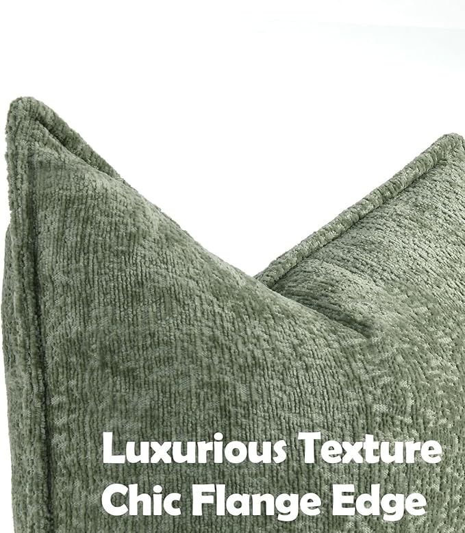 DEZENE Pack of 2 Sage Green Christmas Decorative Throw Pillow Covers 12x20 Cozy Soft Chenille Accent Vintage Rectangular Lumbar Couch Pillow Covers for Home Decor Bed Sofa Living Room