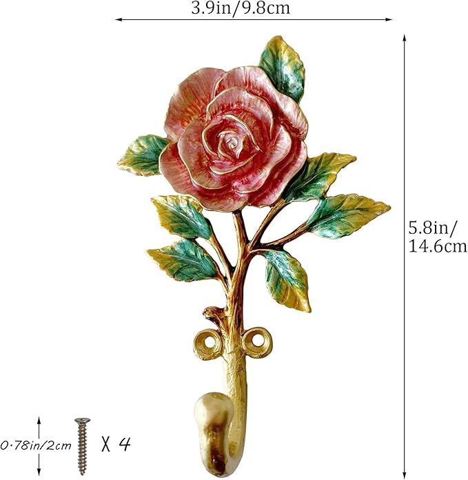Vintage Flower Shaped Decorative Wall Hooks Rack Hangers for Hanging Clothes Coats Towels Keys Hats, 2 Pack Antique Metal Mounted Wall Hook