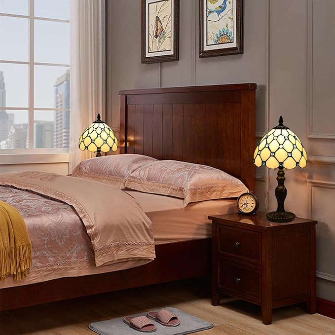 Tiffany Table Lamp for Bedroom Bedside Nightstand Living Room Table Lamps,3-Way Color Temperatures LED Stained Glass Side Small Table Lamps,8X8X14.5 Home Office Reading Desk Lights