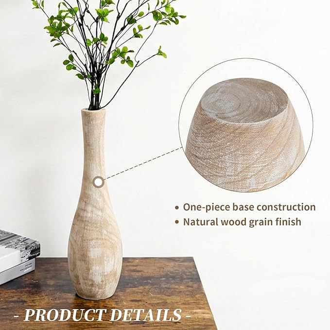 Hanobe Floor Vase Home Decor: 22 inch Tall Decorative Wood Vases for Living Room Large Rustic Farmhouse Boho Vase for Dining Table Centerpieces Bedroom Corner Hallway Indoor Office