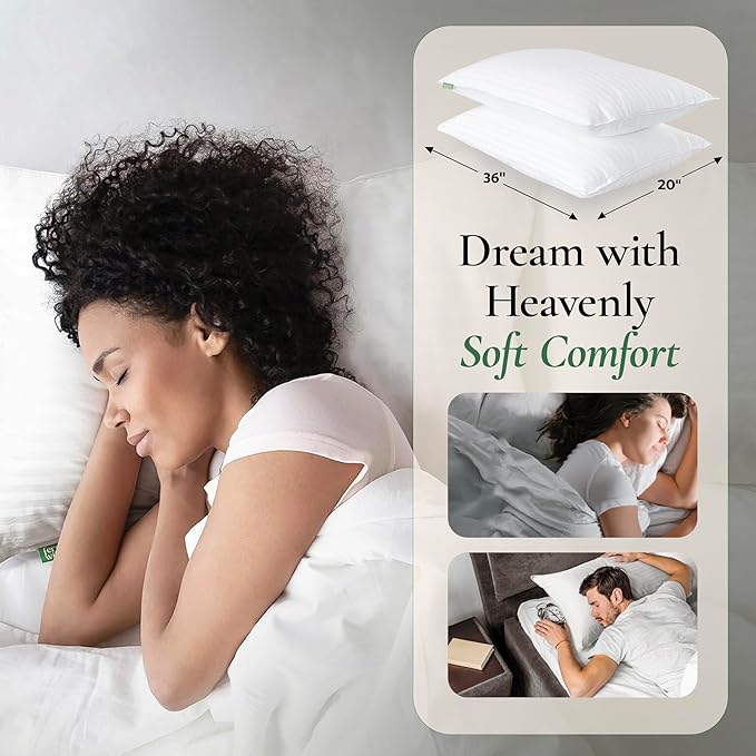 Fern and Willow Premium King Size Bed Pillows - Set of 2, 36"x20" - Luxurious Ultra-Soft Cooling Pillow - Hotel Quality, Down Alternative Fill, Medium Firm Support for Side, Back & Stomach Sleepers