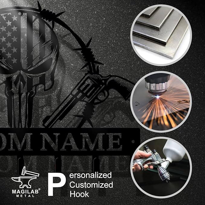Personalized Custom Name Gun Wall Hooks,Metal Gun Room Art Clothes Hooks,Metal Gun Wall Home Storage Decorative,For Front Door, Hallway, Kitchen, Bedroom,Keys,Hats (Style M)