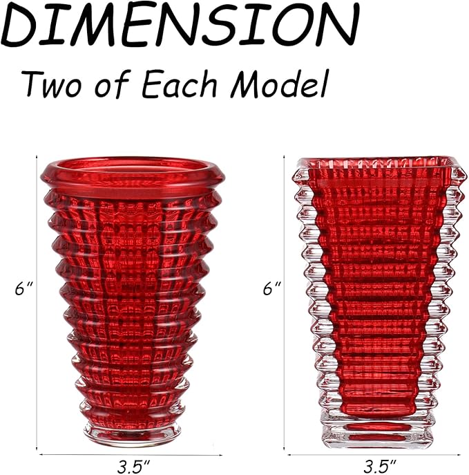 MCMCNCUIU Crystal Flower Vase Set of 4, Glass Vases for Centerpieces, Red Vases for Flowers, Small Vase for Living Room, Bedroom, Kitchen, Office, Wedding