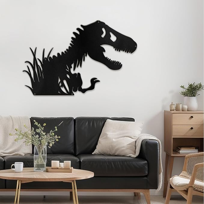 SIGNLEADER Metal Wall Art Decor T-Rex Breaking Out Minimalist Modern Abstract Wall Sculpture Hangings Home Decoration for Living Room, Bedroom, Bathroom, Kitchen, Outdoor - 18" Black