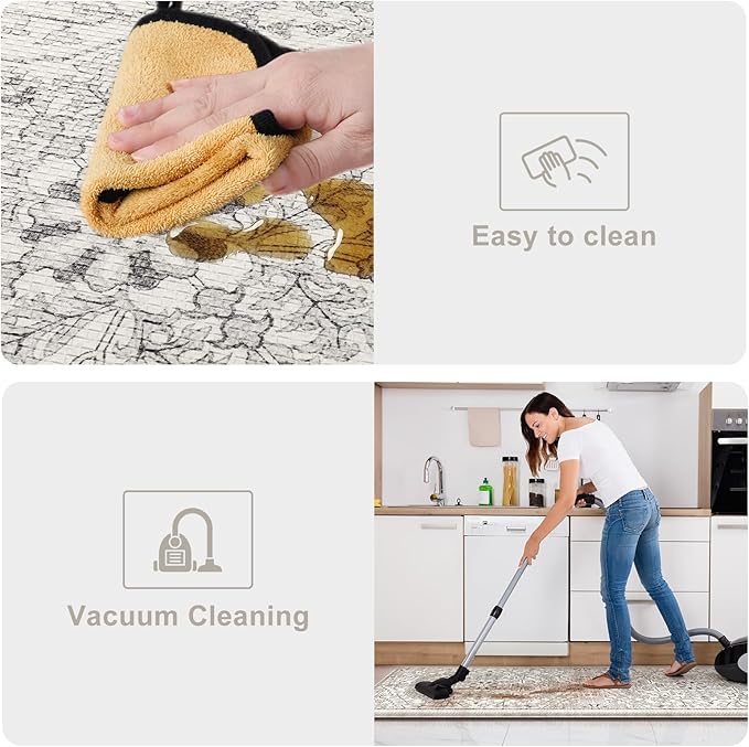 KIMODE Kitchen Mats Cushioned Anti Fatigue, Boho Vintage Grey Kitchen Rugs Sets of 2, Non-Slip Kitchen Mats for Floor, Padded Kitchen Floor Mat for Sink, Laundry, Office, Desk,17"x47"+17"x29"
