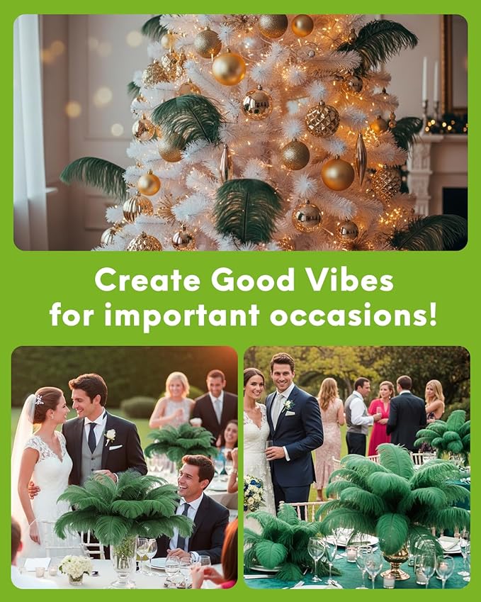 NEWONG 30pcs Dark Green Ostrich Feathers Natural Bulk 8-10inch(20-25cm) Vase Craft Wedding Home Party Centerpieces Christmas Day Decoration