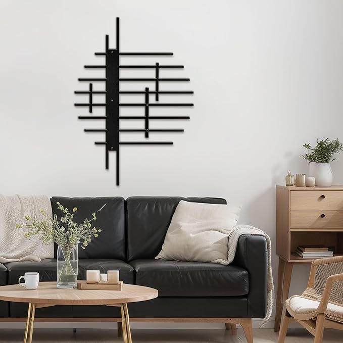 SIGNLEADER Metal Wall Decor Linear Abstract Minimalist Modern Luxury Wall Sculpture Hangings 3D Statue Home Decoration for Living Room, Bedroom, Bathroom, Kitchen, Fireplace, Office - 18" Black