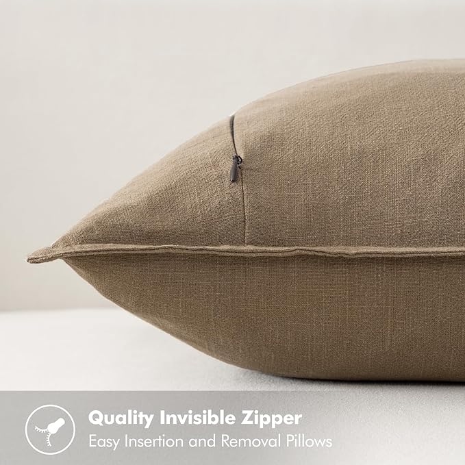 MIULEE Decorative Linen Pillow Covers 28x28 Inch Khaki Boho Farmhouse Neutral Winter Couch Throw Pillows for Bed Pack of 2 Accent Modern Pillowcase Sofa Livingroom Home Decor