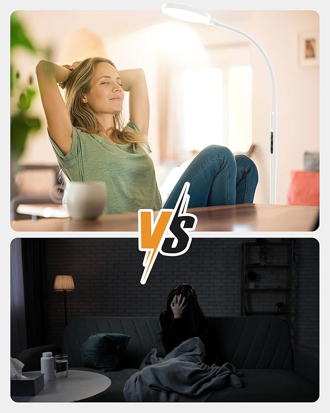 MirthSip Sunlight Lamp, 11000 Lux Full Spectum UV-Free LED Sun Light Floor Lamp with 5 Modes, 3 in 1 Mount, CRI97 Adjustable 10 Brightness/Timer/Memory, White