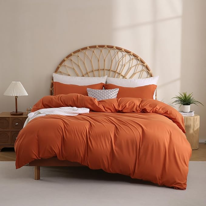 JSD Burnt Orange Duvet Cover Set Full Size, 3 Piece Duvet Cover with Pillow Shams, Soft Brushed Microfiber Zipper Closure, Comforter Not Included