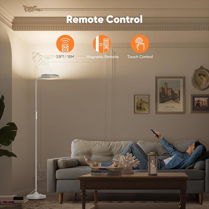 SIBRILLE 36W LED Floor Lamp, Upgrade Super Bright Standing Lamp, Modern Stepless Dimmable Torchiere Tall Lamp with Remote Control, 350°Rotating Head Reading Floor Lamp for Living Room, Bedroom, Office