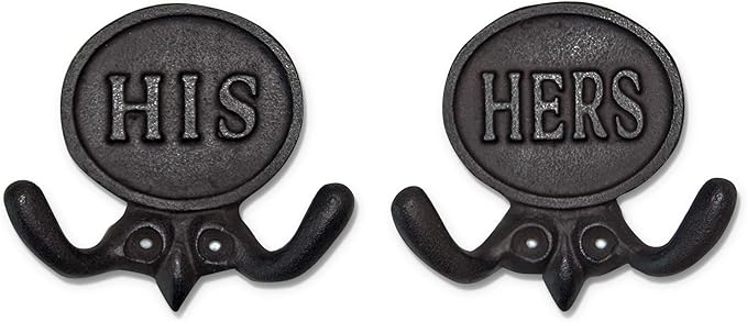 Wallcharmers Set of 2 His and Hers Towel Hooks for Bathrooms, Mr & Mrs. Farmhouse and Rustic Bathroom Hooks for Towels, Bronze