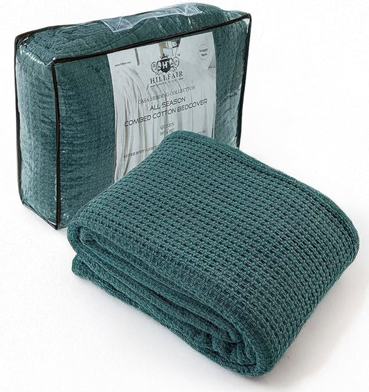 HILLFAIR 100% Cotton Blanket King Size for Bed, Soft Lightweight & Breathable Summer King Size Cotton Blankets, Premium Cozy Throw Layers for Bed, Couch and Sofa: Wedgewood (90"x108")