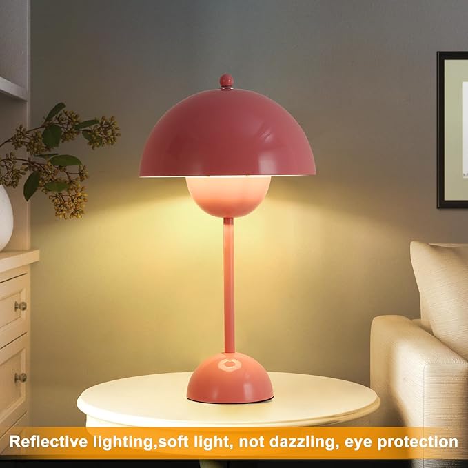 COSYLUX Modern Small Table Lamp for Bedroom, Cute Dome Shade Reflecting Light Reading Lamp for Living Room, Kid's Room, Study, Office, Beside Bedside Nightstand Desk Lamp(Light Pink)