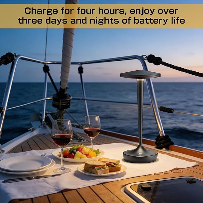 Cordless Lamp Rechargeable LED Table Light,48Hrs Battery Operated Table Lamp,Potable Lamp with Stepless Dimming and Waterproof Lamp for Kitchen,Dining,Shower,Outdoor Patio,Camping (1PBlack)