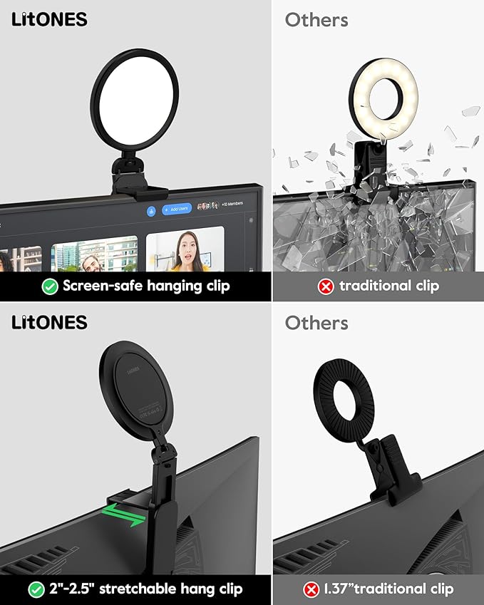 2 Pack Zoom Lighting for Computer, 5“ Small Lighting for Video Call/Conference/Streaming, 50 Modes CRI>97.8, 3000K-6500K, Selfie Light with Stand for Laptop/Phone/Webcam/Monitor, CRI>97.8