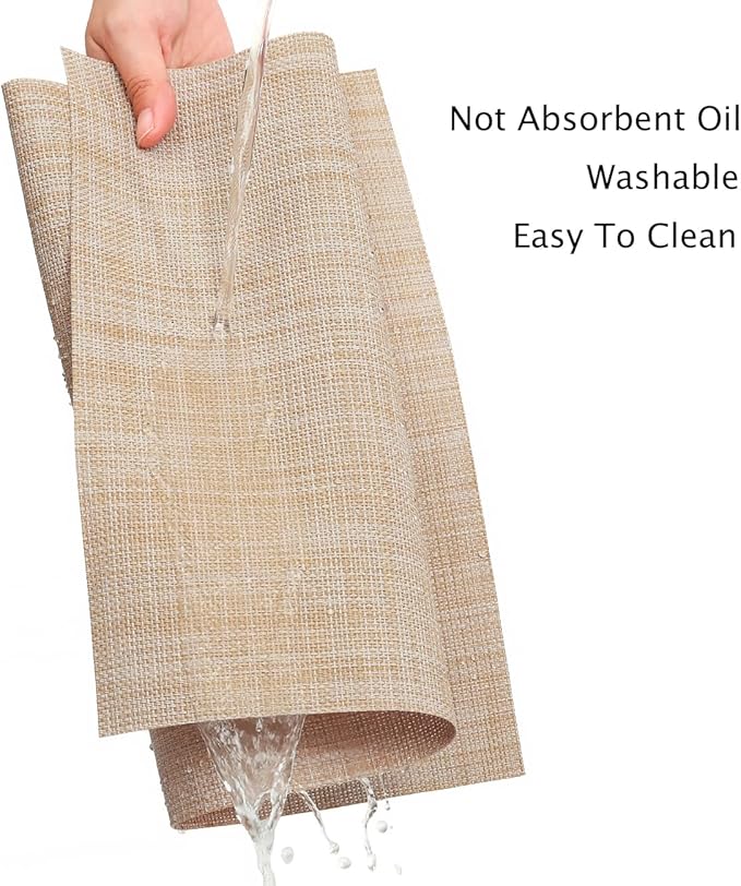 Myir JUN Placemats Set of 8, Vinyl Woven Placemats Place Mats Indoor Set of 8 Washable Table Mats Non-Slip Place mats for Dining Table (A-Beige, Set of 8)