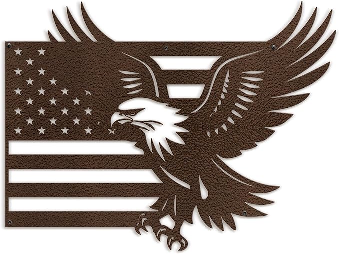 SIGNLEADER Metal Wall Art Decor American Flag with Eagle Minimalist Modern Abstract Wall Sculpture Hangings Home Decoration for Living Room, Bedroom, Bathroom, Kitchen, Outdoor - 18" Bronze