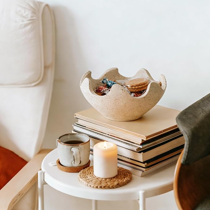 Wavy Decorative Bowl Home Decor- Modern Handicraft Decorative Fruit Bowl for Kitchen Counter, Creative Centerpiece Decor for Entryway Table Coffee Table, Spotted White