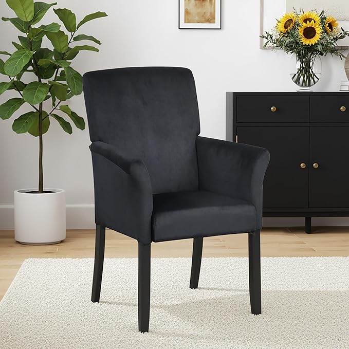 POWERSTONE Executive Accent Chair, Suede Guest Chairs Armchair with Wood Legs 5.5in Thick Cushion for Reception Waiting Room Single Sofa for Home Theater, Black