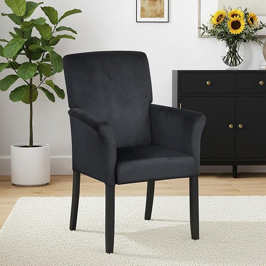 POWERSTONE Executive Accent Chair, Suede Guest Chairs Armchair with Wood Legs 5.5in Thick Cushion for Reception Waiting Room Single Sofa for Home Theater, Black