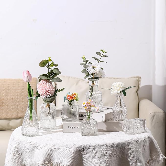 Bud Vases in Bulk 32, Clear Glass Bud Vases for Centerpieces, Small Vases for Flowers, Mini Vintage Flower Vase for Centerpieces, Wedding Table Decor, Home Decor