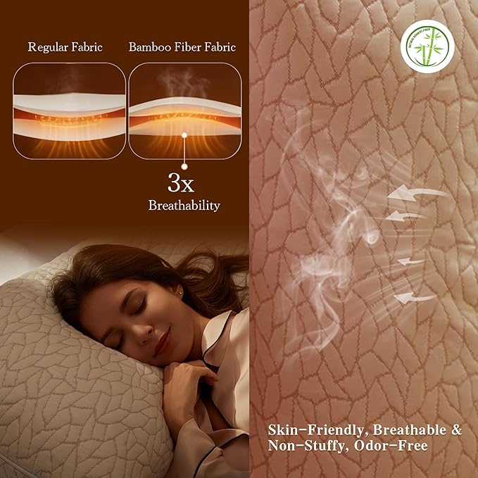 Luneast Memory Foam Pillows for Sleeping Adjustable Bamboo Blend Breathable Bed Pillow for Side, Back, and Stomach Sleepers Washable Pillow Cover Cloud Nest King Size 18X34 in