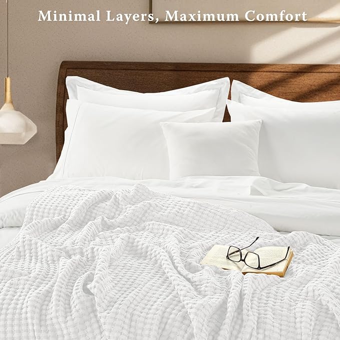 Threadmilll Cooling Blanket Twin Size Waffle Weave| Breathable, Lightweight & Ultra-Soft | Made from Rayon Derived from Bamboo | Waffle Throw for Couch and Sofa | 68 x 92 Inches | White
