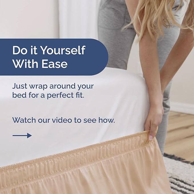 Wrap Around Dust Ruffle Bed Skirt - Cream - for King Size Beds with 15 Inch Drop - Easy Fit Elastic Strap - Adjustable Pleated Bedskirt w/Brushed Fabric - Wrinkle Free - for Women, Men, Kids & Teens