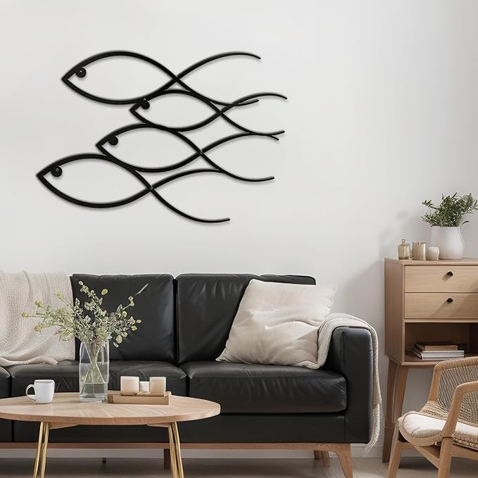 SIGNLEADER Metal Wall Art Decor Fish Minimalist Modern Abstract Wall Sculpture Hangings Home Decoration for Living Room, Bedroom, Bathroom, Kitchen, Outdoor - 18" Black