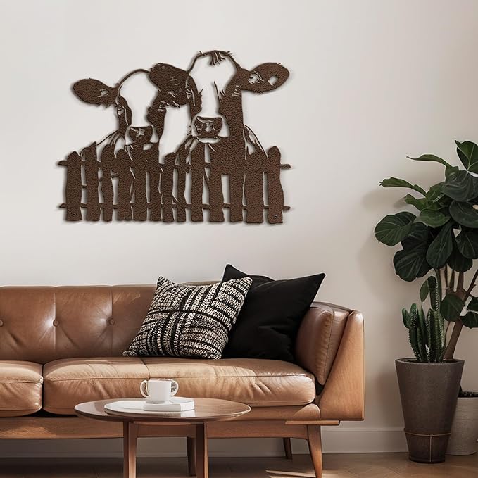 SIGNLEADER Metal Wall Art Decor Two Cows at the Fence Minimalist Modern Abstract Wall Sculpture Hangings Home Decoration for Living Room, Bedroom, Bathroom, Kitchen, Outdoor - 18" Bronze