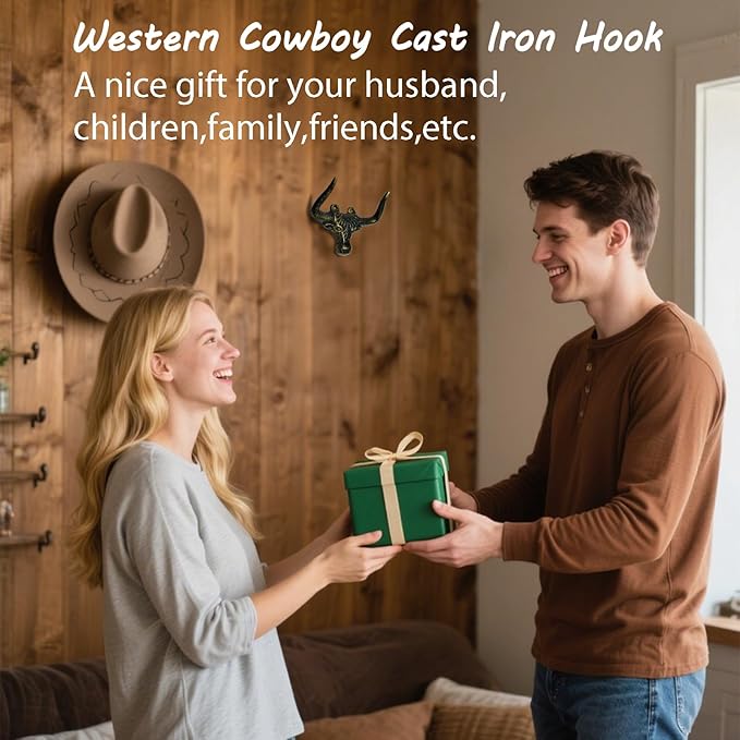 Cast Iron Wall Mount Hooks – Bull Bronze Design, 2 Pack – Vintage Rustic Coat Hooks for Entryway, Bathroom, Kitchen, or Bedroom