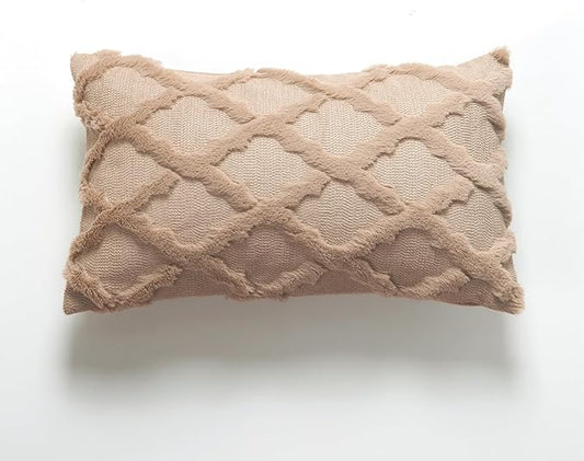 EMMTEEY Boho Fluffy Pillow Covers 12X20 - Single-Sided Striped Embroidery Design, Neutral Nordic Style Pillow Case Bed Sofa Decor for Cozy Home Styling, Brown