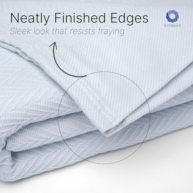 9Threads 100% Cotton Herringbone Weave Blankets, 108"X90" King,Throw Blanket for Bed,All Season Cotton Blanket, Cozy Blanket,Throws Bed Blanket, Throw Blanket for Couch,Modern Home Decor -Light Blue