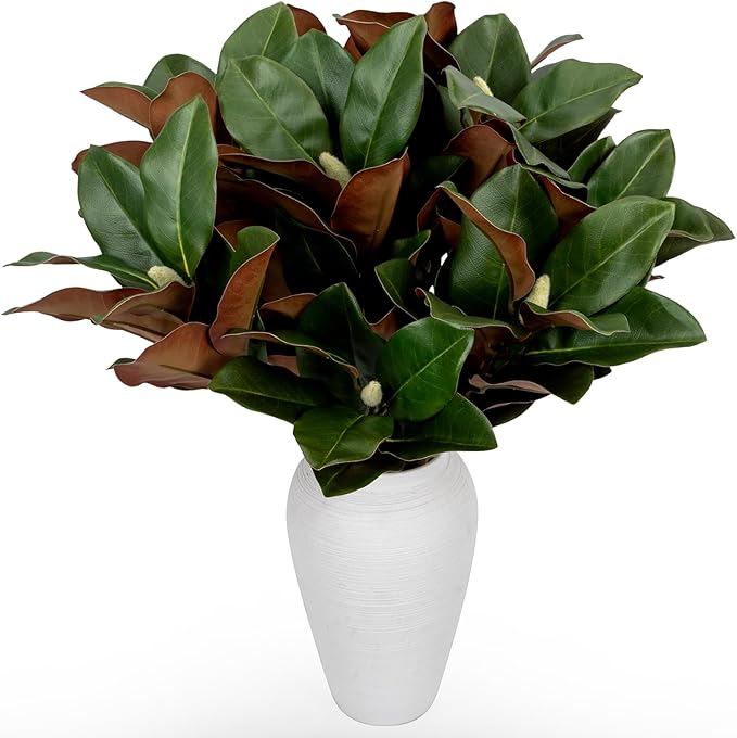 4PCS 29.5 Inch Magnolia Artificial Leaves Branches 3D Real Touch 64 Leaves Bulk Faux Magnolia Stems for Indoor Outdoor Vase Filling Home Wedding Floral Arrangement Decoration