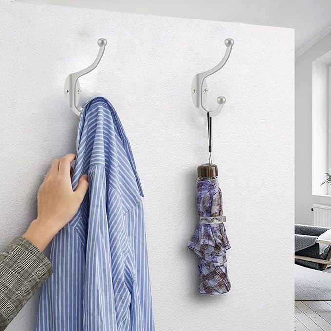 ZEYU Wall Hooks, 10Pcs Coat Hooks Hardware Towel Hooks for Hanging Coats Double No Rust Black Robe Hooks Wall Mounted with Screws for Key, Towel, Bags, Cup, Hat