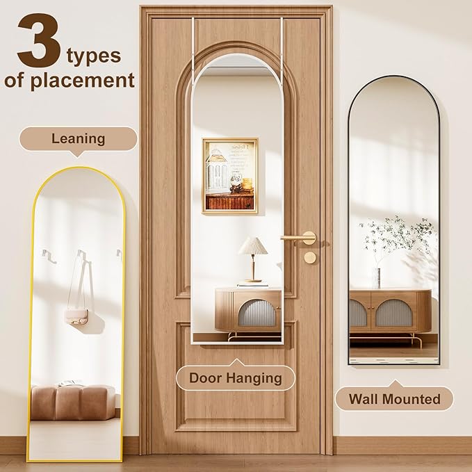 Full Length Door Mirror, Wall Mounted Wall & 48"X18"Arched Behind Door Mirrors, Full Length Mirror for Use in Living Rooms, Rooms, Bedrooms, Cloakrooms, etc. (Gold)