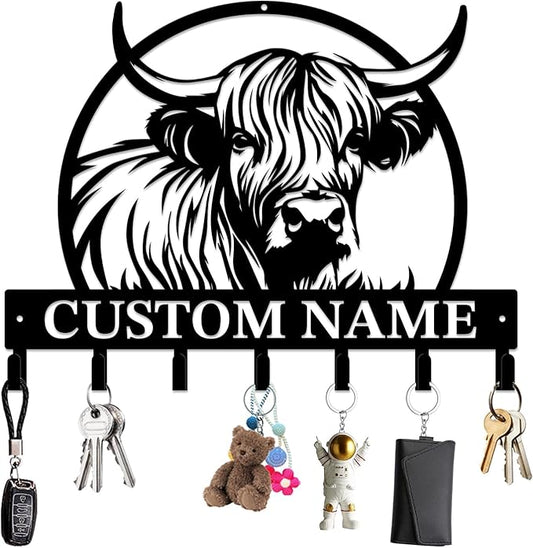 magilab Personalized Custom Highland Cow Wall Hooks,Metal Highland Cow Art Clothes Hooks,Metal Highland Cow Wall Home Storage Decorative,for Front Door, Hallway, Kitchen, Bedroom,Keys,Hats (Style K)