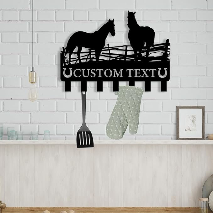 Personalized Metal Key Holder for Wall, Metal Wall Mount Custom Horse Name Hooks, Horse Ranch Key Hooks, Farm Key Hanger Decor, Key Rack for Hallway, Key Organizer for Living Room, Housewarming Gift