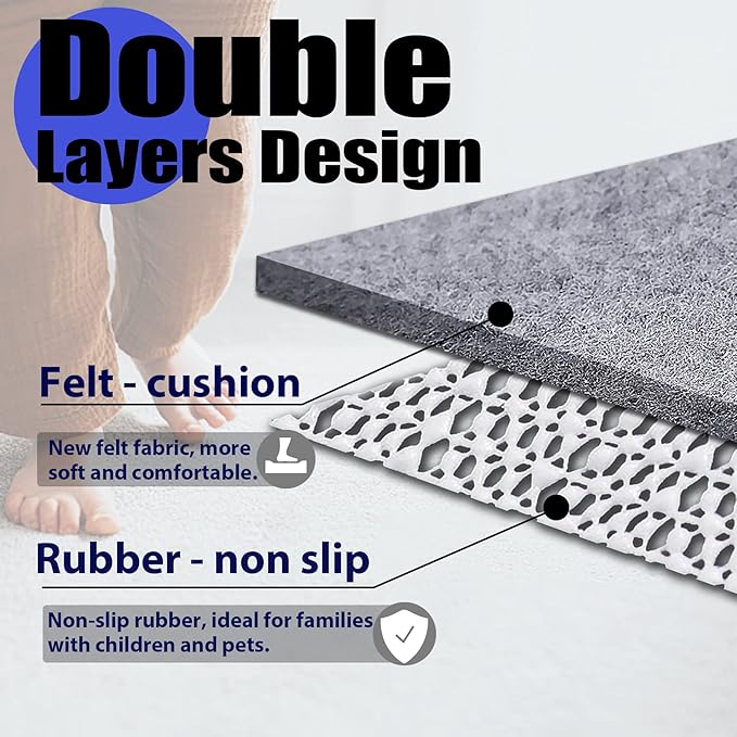 Non Slip Rug Pad Grippers - 8x10, 1/4" Thick, Felt + Rubber Double Layers Area Carpet Mat Tap, Provides Protection and Cushioning for Hardwood or Tile Floors