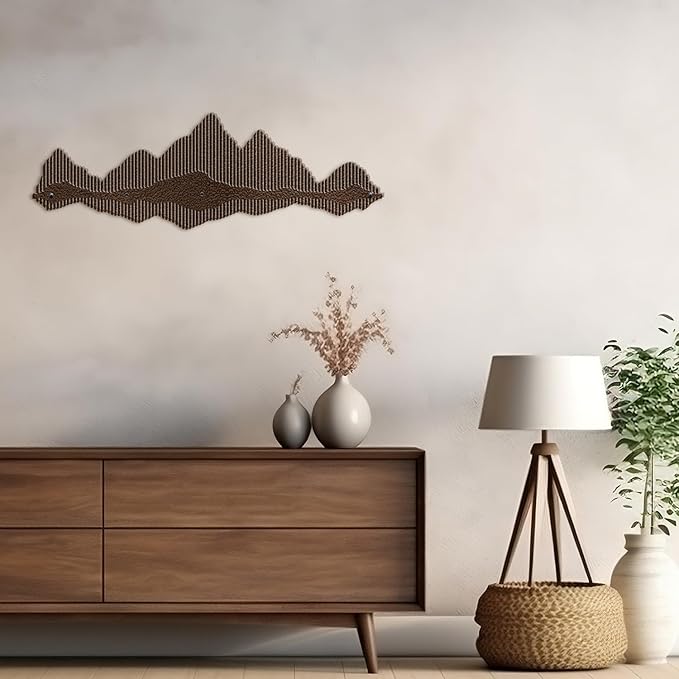 SIGNLEADER Metal Wall Decor Mountains Lines Minimalist Modern Luxury Wall Sculpture Hangings 3D Statue Home Decoration for Living Room, Bedroom, Bathroom, Kitchen, Fireplace, Office - 18" Bronze