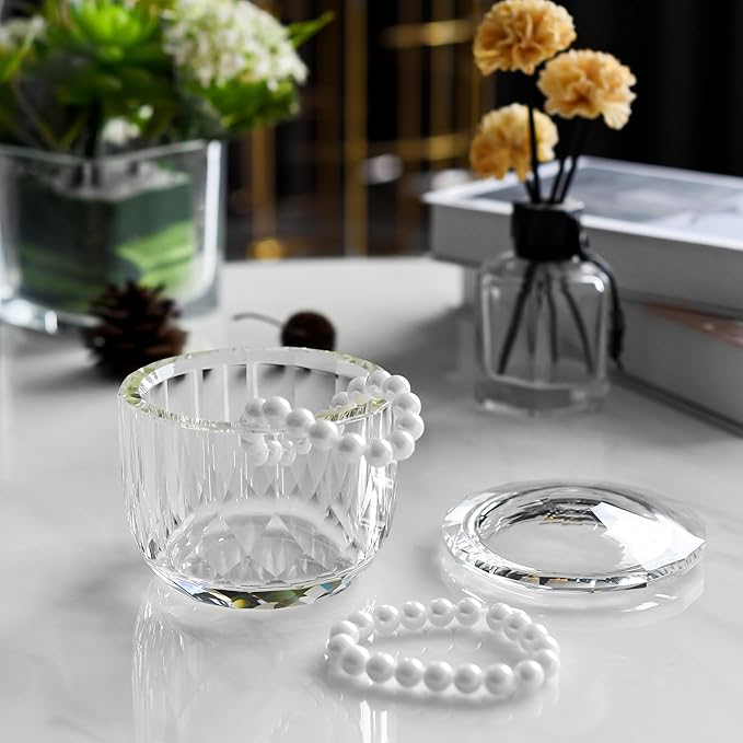 kitCom Crystal Candy Dish With Lid Hand-Cut Home Decorative Jewelry Box Candy Jar W 3.9" x H 3.5", Comes With Gift Box