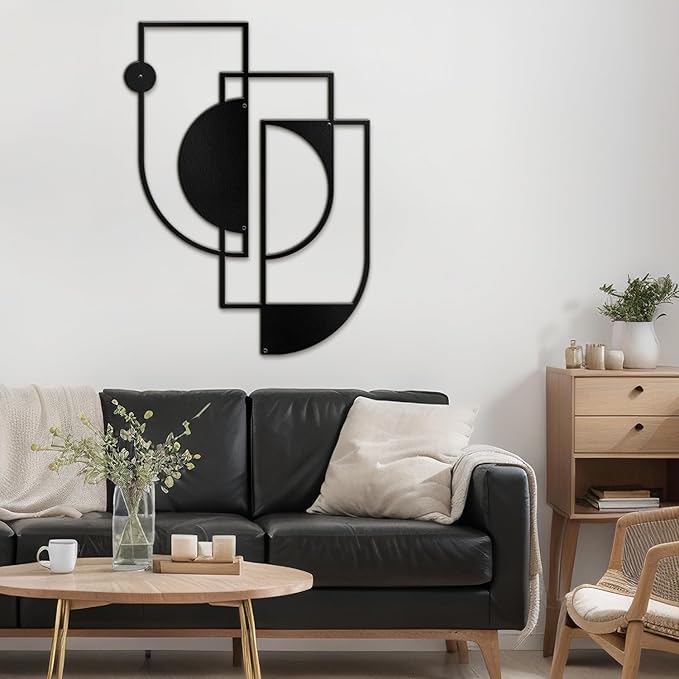 SIGNLEADER Metal Wall Decor Overlapping Rectangles Minimalist Modern Luxury Wall Sculpture Hangings 3D Statue Home Decoration for Living Room, Bedroom, Bathroom, Kitchen, Fireplace, Office - 18" Black