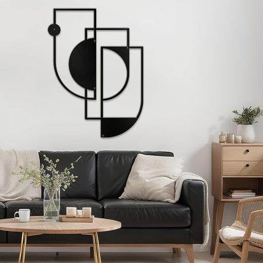 SIGNLEADER Metal Wall Decor Overlapping Rectangles Minimalist Modern Luxury Wall Sculpture Hangings 3D Statue Home Decoration for Living Room, Bedroom, Bathroom, Kitchen, Fireplace, Office - 18" Black