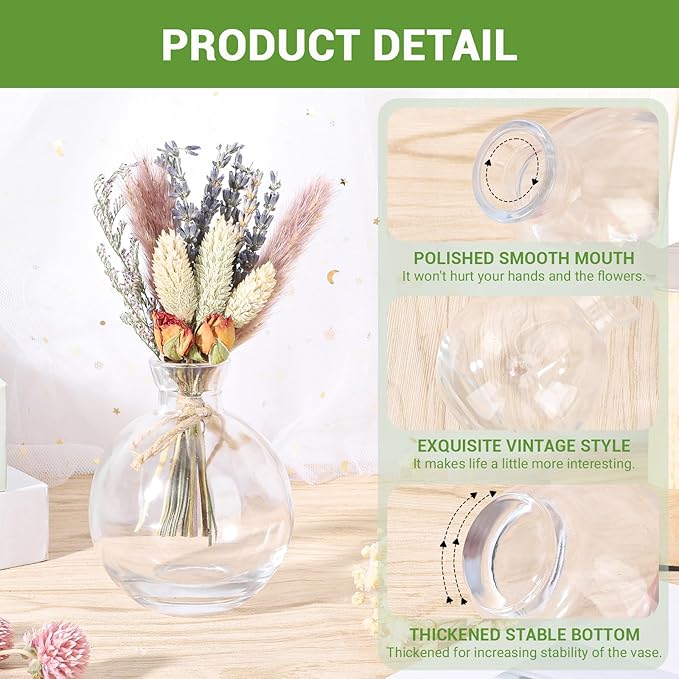 Suream Bud Vases Set of 3, Clear Small Vases for Flowers, Glass Vase for Table Centerpieces, Christmas, Wedding, Party, Events Decor