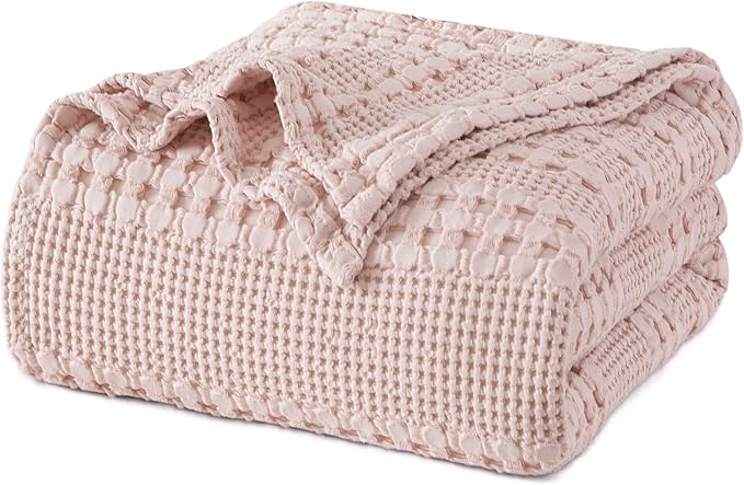 PHF 100% Cotton Waffle Weave Blanket Twin Size for Bed, Soft Lightweight & Breathable, All-Season Comfort, 300 GSM Luxury Aesthetic Blanket for Home Decor, 66"x90", Pink/Mauve