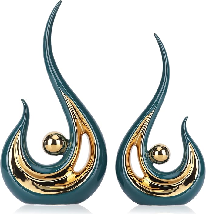 LCCCK 2-Pack Modern Abstract Art Home Decor Accent, Contemporary Statues Coffee Table Decor for Living Room, Dining Room Centerpieces, Ceramic Sculptures and Gold Knick Knacks for TV Stand Decor