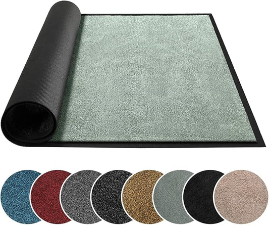 Mibao Dirt Trapper Door Mat for Indoor Outdoor, Waterproof All-Season, All-Weather Doormat, Heavy Duty Non-Slip Entrance Rug, Low Profile Absorbent Entrance Mat Carpet, 36" x 24", Green